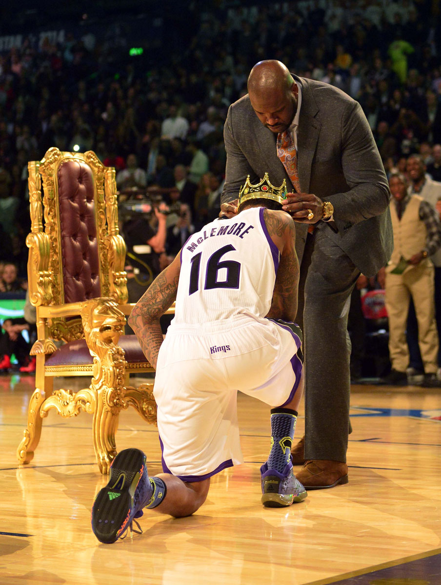 Ben mclemore entered the court wearing the cape of a king flanked by shaq a...