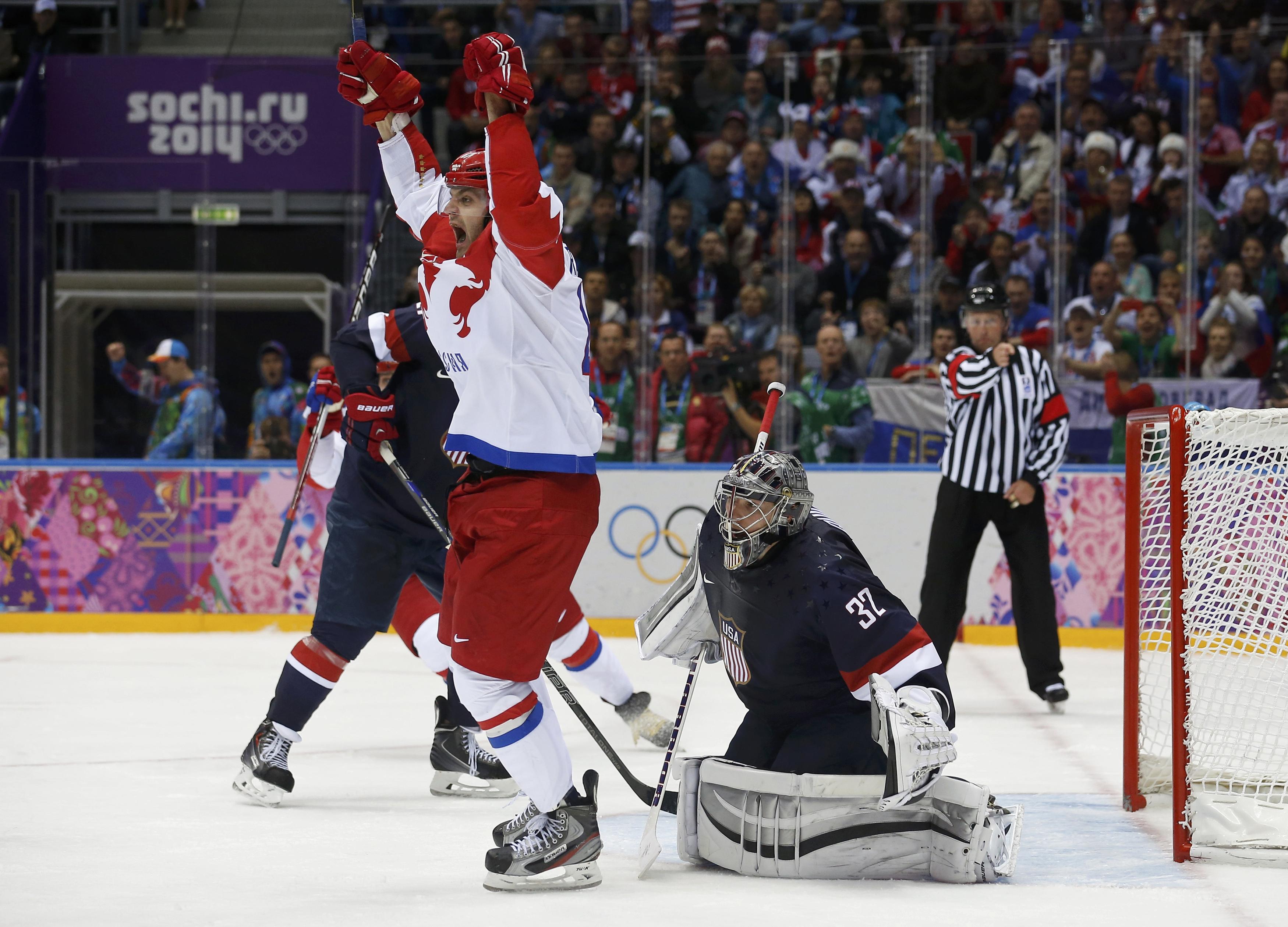 ...during the third period of their men’s preliminary round ice hockey game at the Sochi... 