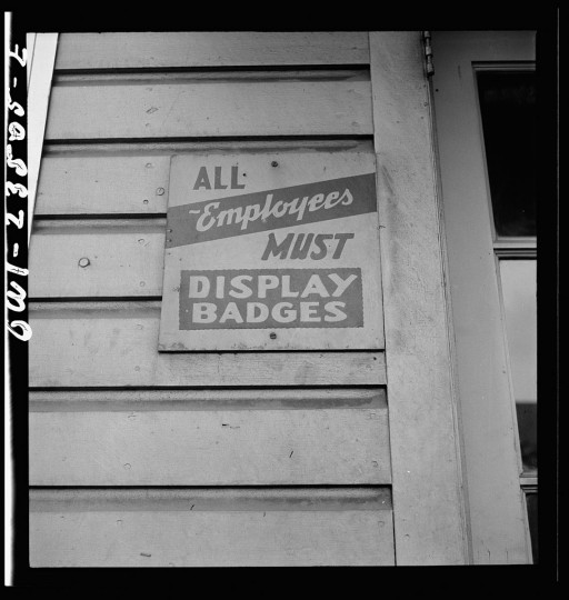 Bethlehem-Fairfield shipyards, Baltimore, Maryland. A shipyard sign. (Arthur S. Siegel / May 1943)