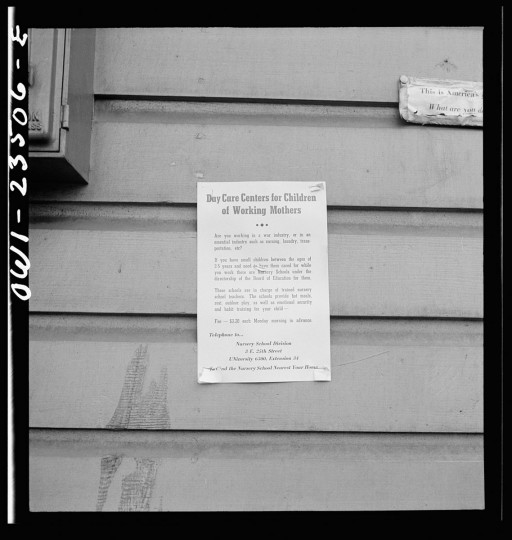 Bethlehem-Fairfield shipyards, Baltimore, Maryland. Workers' nursery sign. (Arthur S. Siegel / May 1943)