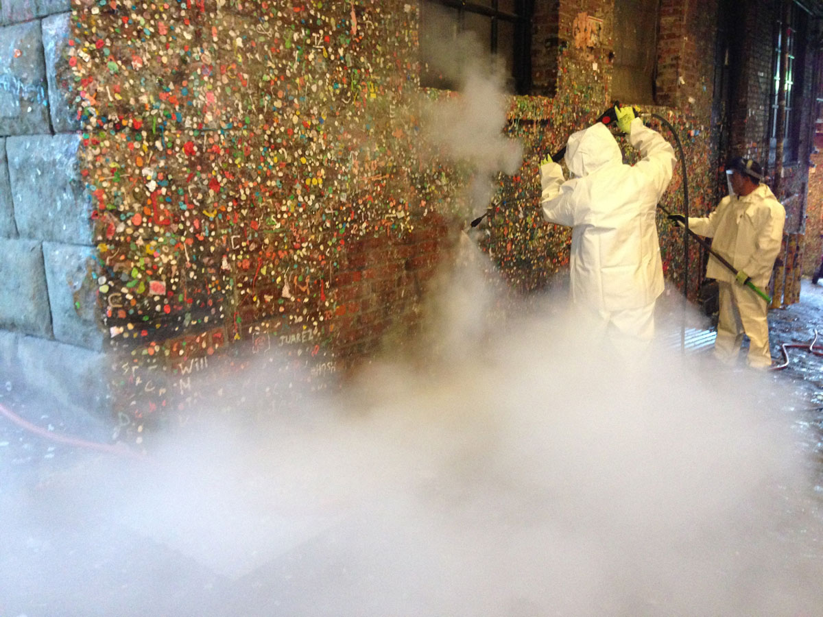 Cleaning the gum wall at Seattle’s Pike Place Market